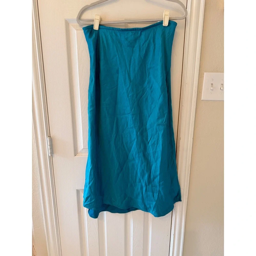 Club Monaco Teal Blue Bias Midi Skirt Mermaidcore Dopamine Linen Blend 10